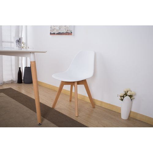 Chaise Style Scandinave Modèle Gabby - Coque En Résine Blanche Et Pieds En Bois Naturel