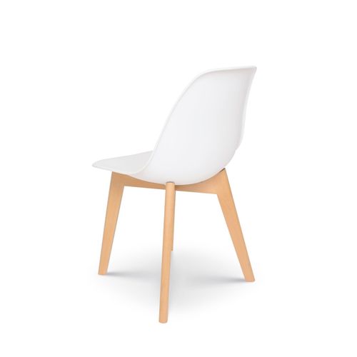 Chaise Style Scandinave Modèle Gabby - Coque En Résine Blanche Et Pieds En Bois Naturel