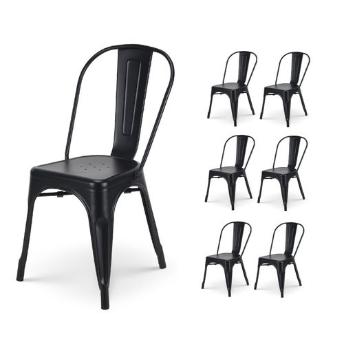 Lot De 6 Chaises En Métal Noir Mat - Style Industriel
