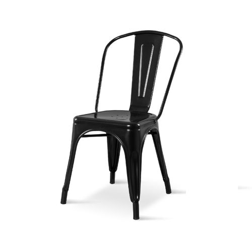 Lot De 4 Chaises Style Industriel En Métal Noir Brillant