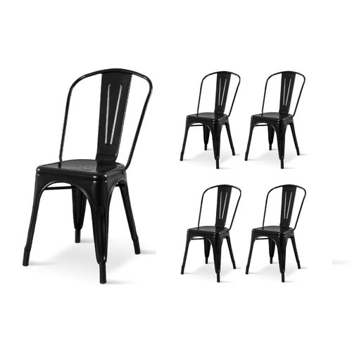 Lot De 4 Chaises Style Industriel En Métal Noir Brillant