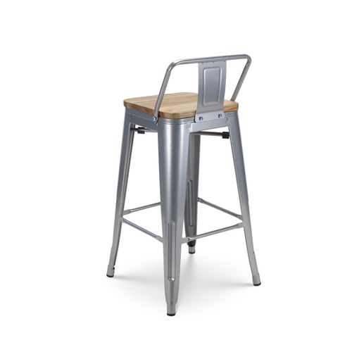 Lot De 4 Tabourets De Bar En Métal Brut Aspect Galvanisé Style Industriel Avec Dossier Et Assise En