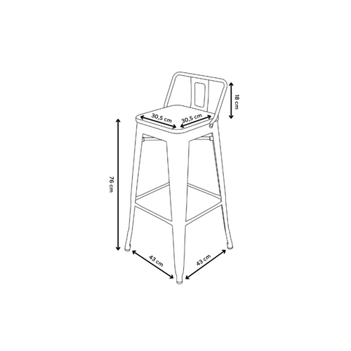 Lot De 4 Tabourets Style Industriel Avec Dossier En Métal Brut Aspect Galvanisé Et Assise En Bois C