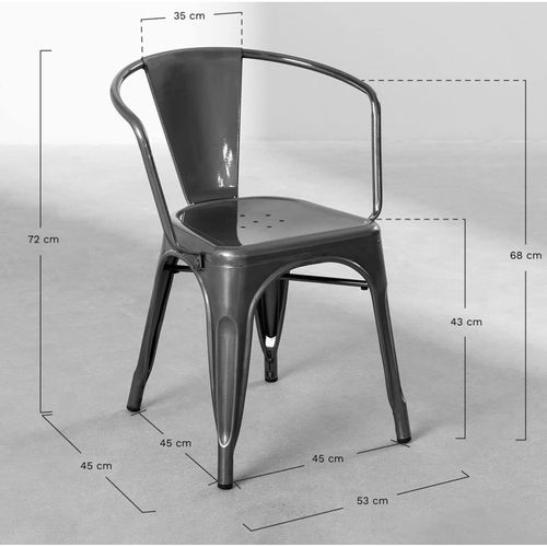 Lot De 4 Chaises En Métal Brut Style Industriel Avec Assise En Bois Clair - Avec Accoudoirs