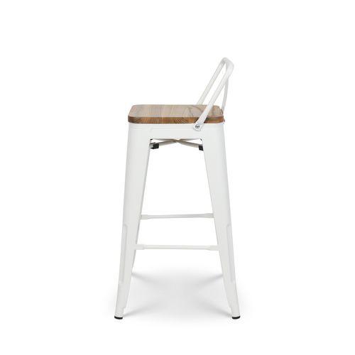 Lot De 4 Tabourets En Métal Blanc Mat Style Industriel Avec Dossier Et Assise En Bois Clair - Hauteu