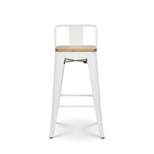 Lot De 4 Tabourets En Métal Blanc Mat Style Industriel Avec Dossier Et Assise En Bois Clair - Hauteu