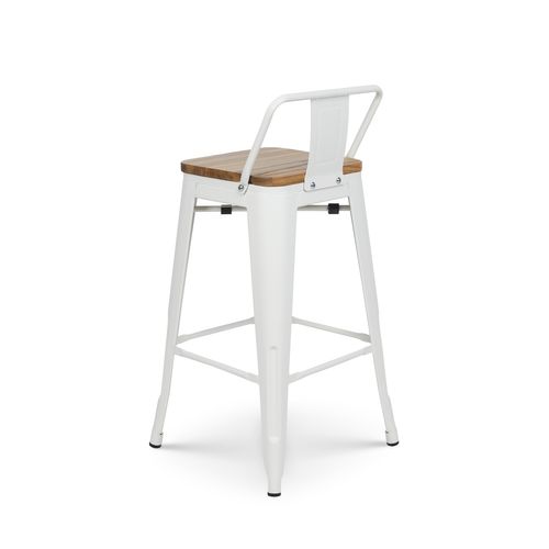 Lot De 4 Tabourets En Métal Blanc Mat Style Industriel Avec Dossier Et Assise En Bois Clair - Hauteu