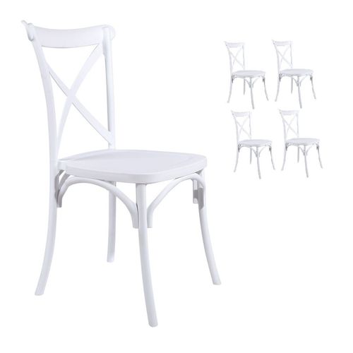 Lot De 4 Chaises Blanches Style Bistrot En Résine Polypropylène