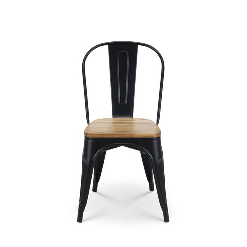 Chaise En Métal Noir Mat Avec Assise En Bois Clair - Style Industriel