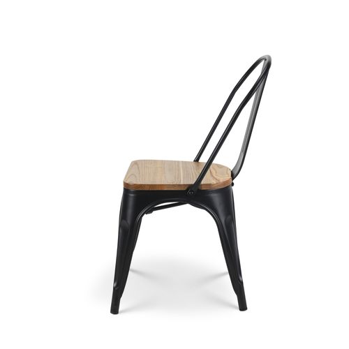 Chaise En Métal Noir Mat Avec Assise En Bois Clair - Style Industriel