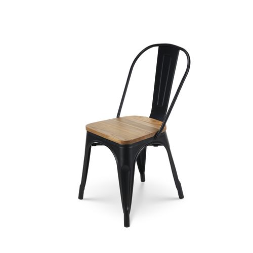 Chaise En Métal Noir Mat Avec Assise En Bois Clair - Style Industriel