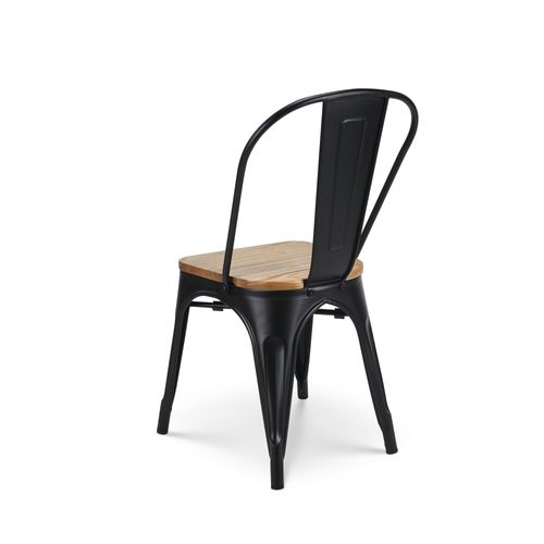 Chaise En Métal Noir Mat Avec Assise En Bois Clair - Style Industriel