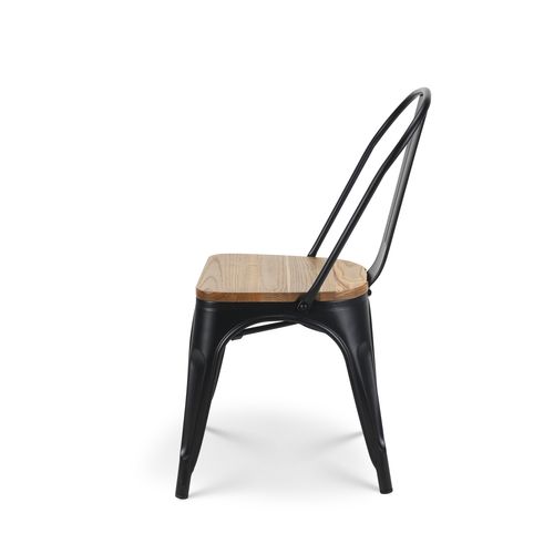 Lot De 4 Chaises En Métal Noir Mat Et Assise En Bois Clair - Style Industriel