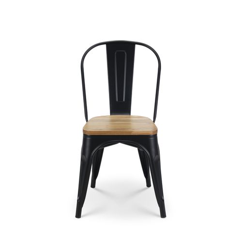 Lot De 4 Chaises En Métal Noir Mat Et Assise En Bois Clair - Style Industriel