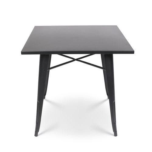 Table Style Industriel En Métal Noir Mat - 80x80 Cm