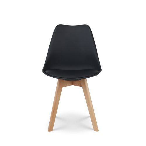 Lot De 4 Chaises Style Scandinave Victoire - Coque En Résine Noire Rembourrée Et Pieds En Bois Natu