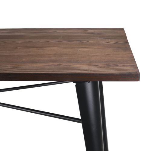 Table Factory 140 X 80 Cm En Métal Noir Mat Et Plateau En Bois Foncé