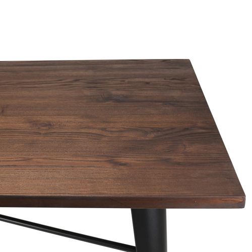 Table Rectangulaire 160×80 Cm – Plateau En Bois Massif Foncé Et Pieds En Métal Noir Mat – Style Ind