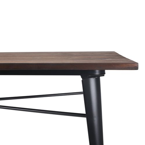 Table Rectangulaire 160×80 Cm – Plateau En Bois Massif Foncé Et Pieds En Métal Noir Mat – Style Ind