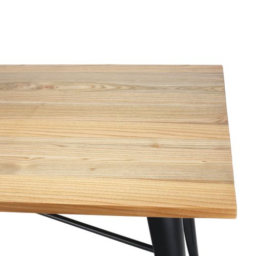 Table Rectangulaire 140x80 Cm – Plateau En Bois Massif Clair Et Piètement Métal Noir Mat – Style In