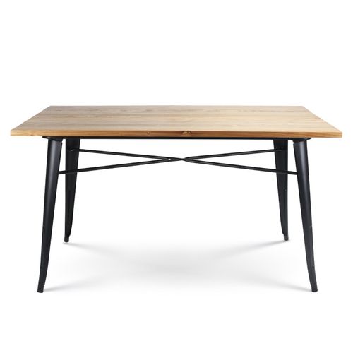 Table Rectangulaire 140x80 Cm – Plateau En Bois Massif Clair Et Piètement Métal Noir Mat – Style In