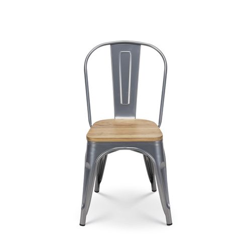 Chaise En Métal Gris Silver Avec Assise En Bois Massif Clair - Style Industriel