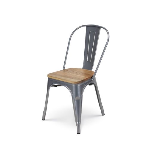 Chaise En Métal Gris Silver Avec Assise En Bois Massif Clair - Style Industriel
