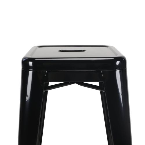 Tabouret De Bar Style Industriel Noir Brillant - Hauteur 66 Cm