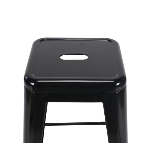 Tabouret De Bar Style Industriel Noir Brillant - Hauteur 66 Cm