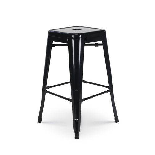 Tabouret De Bar Style Industriel Noir Brillant - Hauteur 66 Cm