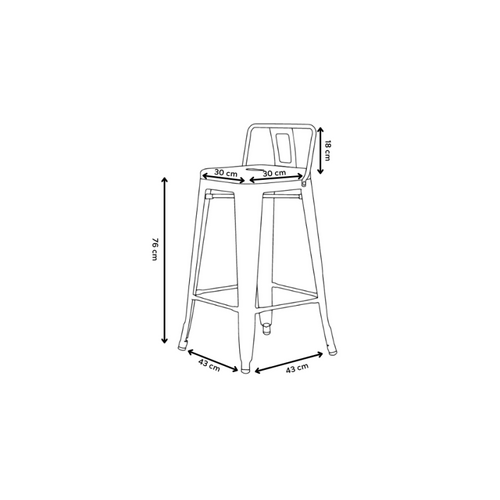 Lot De 4 Tabourets De Bar En Métal Silver Avec Dossier - Hauteur 76 Cm