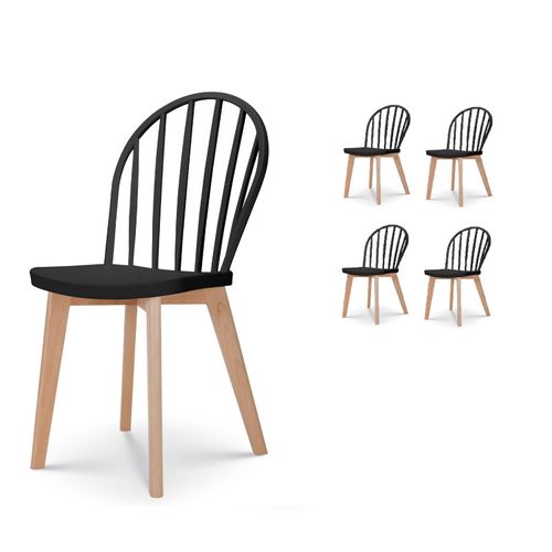 Lot De 4 Chaises De Salle à Manger Emy Noire Avec Pieds En Bois