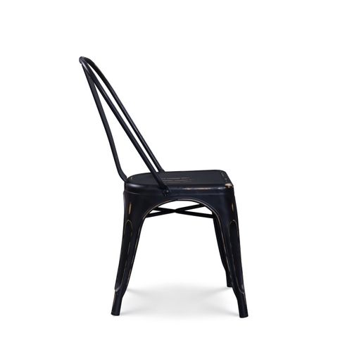 Lot De 4 Chaises En Métal Noir Mat Style Industriel - Effet Vieillit