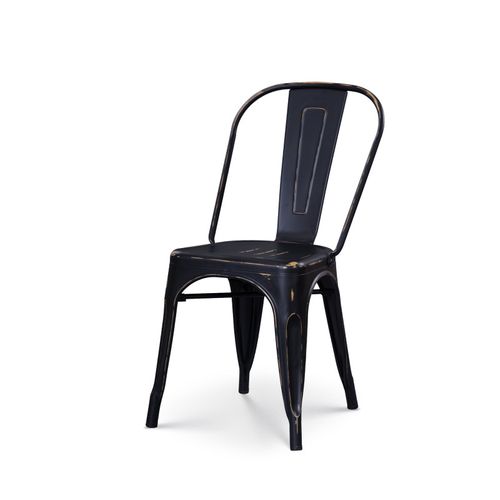 Lot De 4 Chaises En Métal Noir Mat Style Industriel - Effet Vieillit