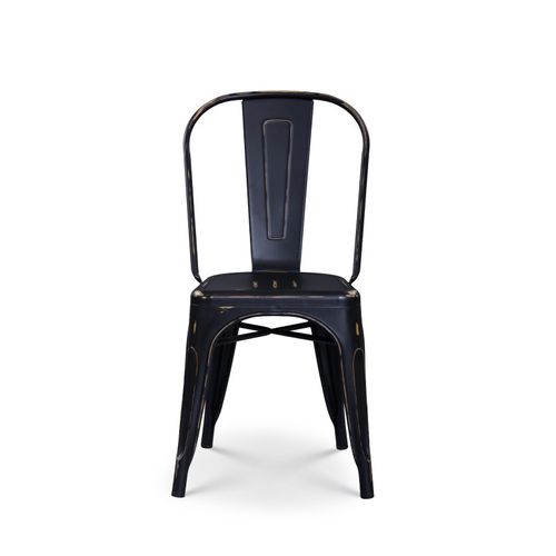 Lot De 4 Chaises En Métal Noir Mat Style Industriel - Effet Vieillit