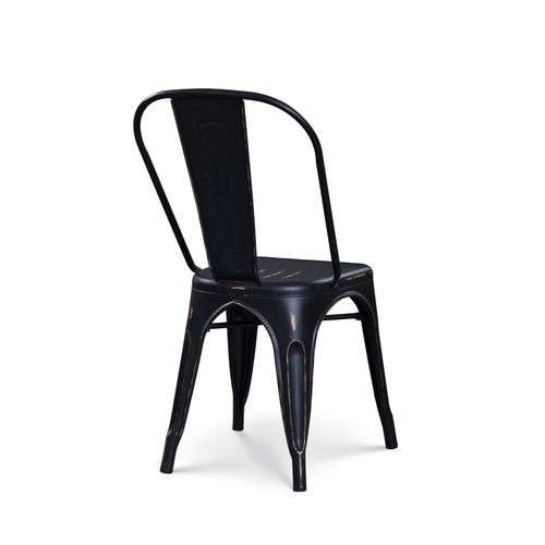 Lot De 4 Chaises En Métal Noir Mat Style Industriel - Effet Vieillit