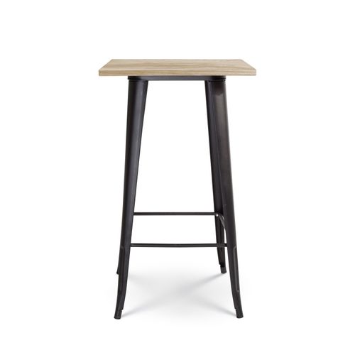 Table De Bar "mange Debout" Style Industriel En Métal Noir Mat Et Plateau Bois Clair - 60x60 Cm