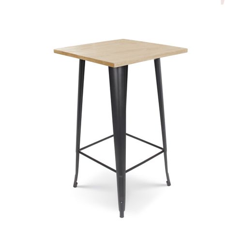 Table De Bar "mange Debout" Style Industriel En Métal Noir Mat Et Plateau Bois Clair - 60x60 Cm