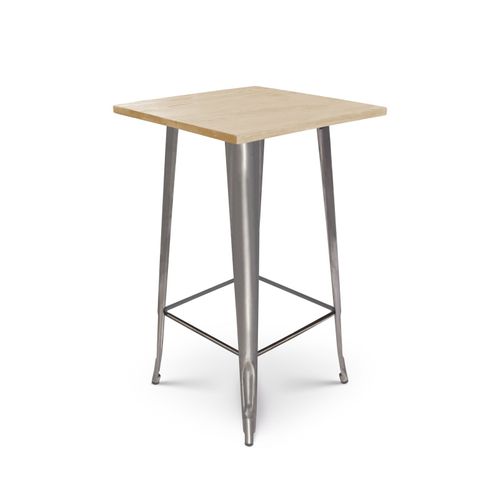 Table De Bar "mange Debout" Style Industriel En Métal Brut Et Plateau Bois Clair - 60x60 Cm