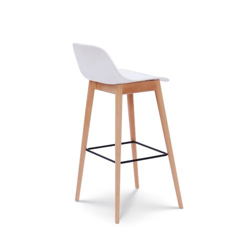 Tabouret De Bar Blanc Style Scandinave Avec Pieds En Bois Naturel - Hauteur 66cm