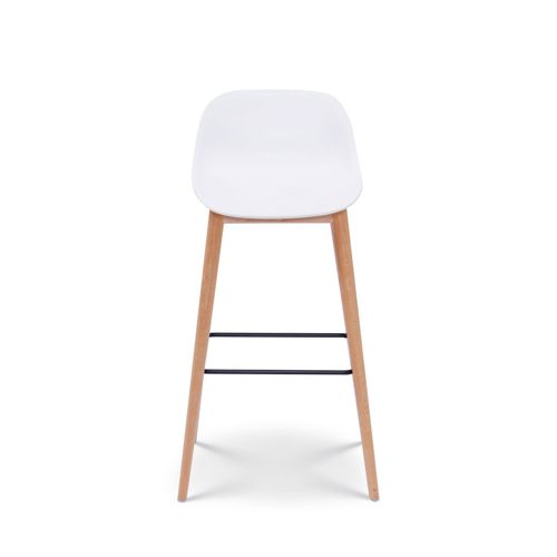 Tabouret De Bar Blanc Style Scandinave Avec Pieds En Bois Naturel - Hauteur 66cm
