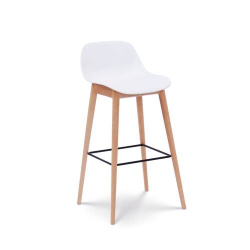 Tabouret De Bar Blanc Style Scandinave Avec Pieds En Bois Naturel - Hauteur 66cm