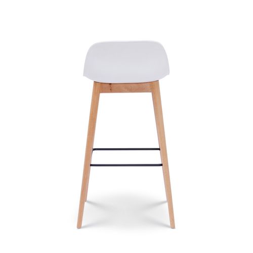 Tabouret De Bar Blanc Style Scandinave Avec Pieds En Bois Naturel - Hauteur 66cm