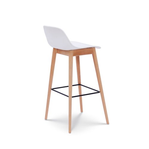 Tabouret De Bar Blanc Style Scandinave Avec Pieds En Bois Naturel - Hauteur 76 Cm