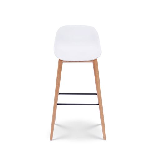 Tabouret De Bar Blanc Style Scandinave Avec Pieds En Bois Naturel - Hauteur 76 Cm