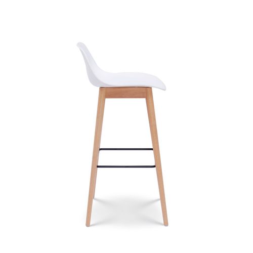 Tabouret De Bar Blanc Style Scandinave Avec Pieds En Bois Naturel - Hauteur 76 Cm