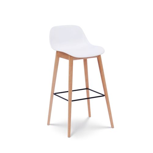 Tabouret De Bar Blanc Style Scandinave Avec Pieds En Bois Naturel - Hauteur 76 Cm