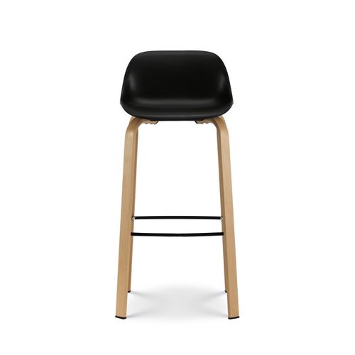 Tabouret De Bar Noir Style Scandinave Avec Pieds Effet Bois En Métal - Hauteur 66cm