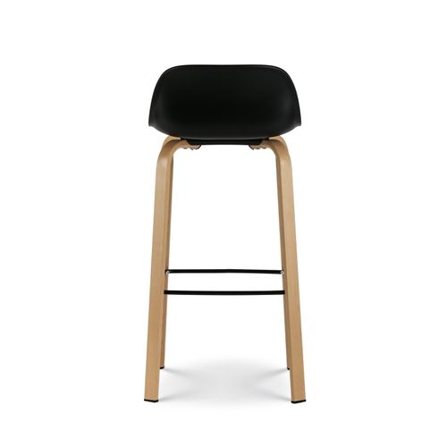 Tabouret De Bar Noir Style Scandinave Avec Pieds Effet Bois En Métal - Hauteur 66cm