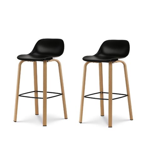 Lot De 2 Tabourets De Bar Noirs Style Scandinave Avec Pieds Effet Bois En Métal - Hauteur 66cm